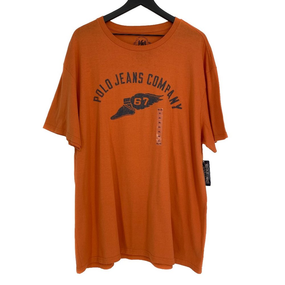 RALPH LAUREN Polo Jeans Co. 1967 Winged Foot Short Sleeve Orange T-Shirt Size XL